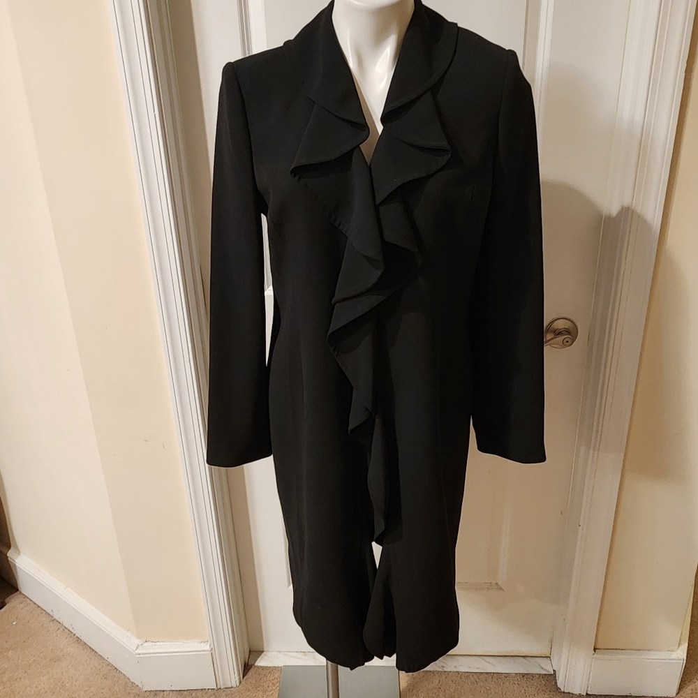 Bloomingdale's black light coat with front ruffles size 10P